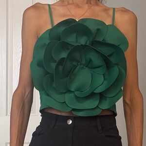 Emerald Green 3D Floral Crop Top